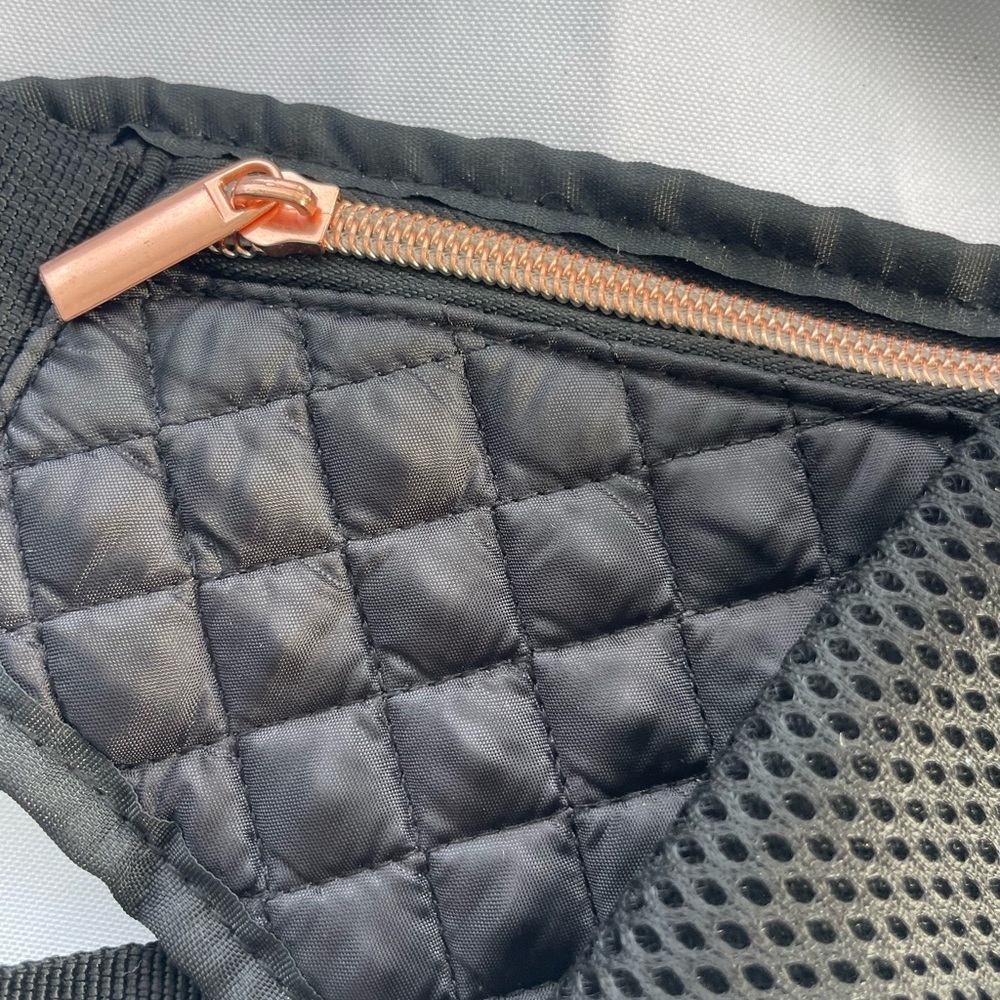 Black Quilted Belt Bag with rose gold zipper